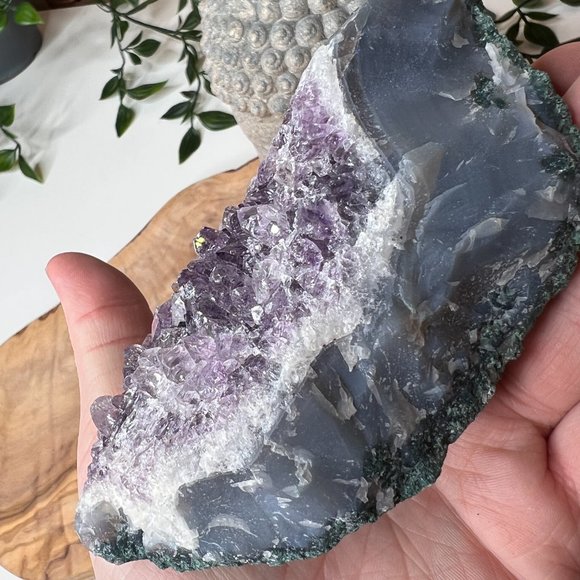 Unique Crescent Amethyst Geode Cluster Freeform, Crystal Decor Cluster - Picture 10 of 12
